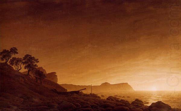 Blick auf Arkona mit aufgehendem Mond und Netzen, Caspar David Friedrich